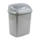 Cos gunoi Agora Plast din plastic, forma dreptunghiulara, gri, cu capac batant, 27L