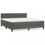 Cumpara ieftin Pat box spring cu saltea, gri inchis, 180x200 cm, catifea