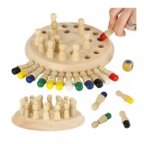 Joc de Memorie tip Sah, pentru copii, tabla de lemn rotunda, piese colorate, zar inclus, multicolor