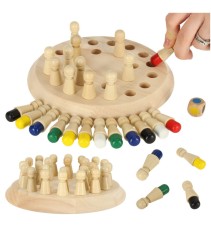 Joc de Memorie tip Sah, pentru copii, tabla de lemn rotunda, piese colorate, zar inclus, multicolor