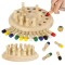 Joc de Memorie tip Sah, pentru copii, tabla de lemn rotunda, piese colorate, zar inclus, multicolor