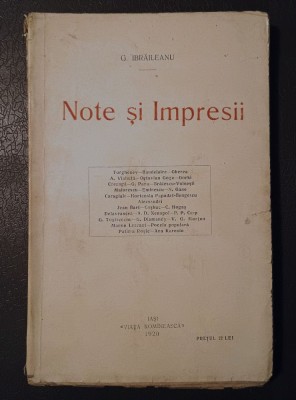 G. Ibrăileanu - Note și impresii (1920) foto