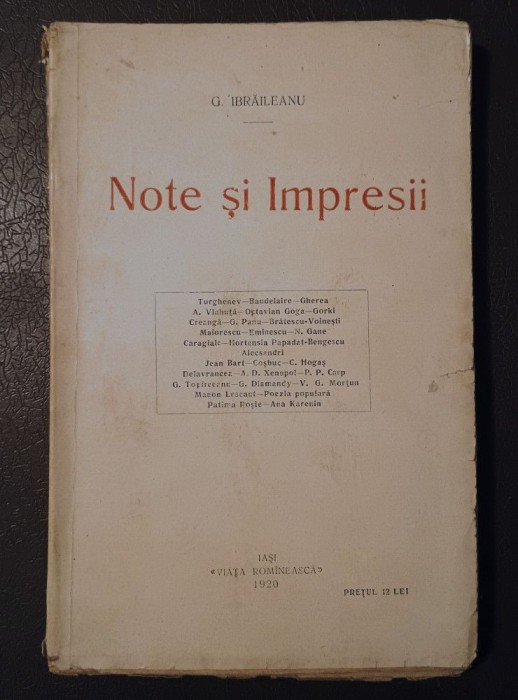 G. Ibrăileanu - Note și impresii (1920)