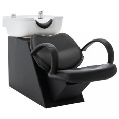 Scaun șamponare salon, cu lavoar, negru și alb, piele ecologică foto