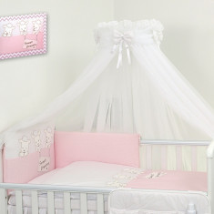 Set lenjerie din bumbac cu protectie laterala pentru pat bebelusi Sweet Dreams Pink 120x60 cm