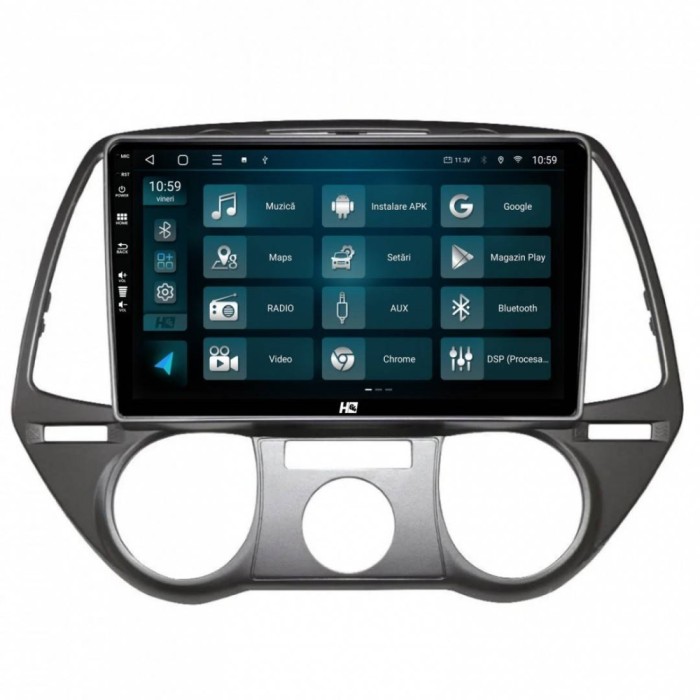 Navigatie Hyundai I20 (2008-2012) 4GB RAM Android 13 Quadcore DSP GPS Wi-FI Carplay Android Auto USB Bluetooth Waze Touchscreen 9 inch