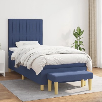 Pat box spring cu saltea, albastru, 80x200 cm, textil foto