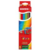 Creioane Colorate Jumbo Kores, 6 Culori, Triunghiulare, Ascutitoare Inclusa, Mina Moale, Prescolari