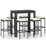 Cumpara ieftin Set mobilier bar de gradina cu perne, 7 piese, negru, poliratan