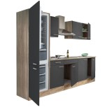 Mobilier de bucătărie Yorki 270 cu corp din stejar Sonoma, fațade antracit cu finisaj satinat, cu frigider cu congelator &icirc;n partea de jos, fără blat d