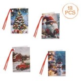Set Felicitări de Crăciun cu Panglică Roșie, 12 buc, 4 Modele, 5.5x8 cm, CMCLASS