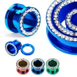 Tunel colorat anodizat, din titan, cu zircon - Lățime: 10 mm, Culoare Piercing: Verde