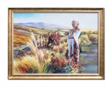 Cumpara ieftin Tablou pictat manual inramat, Cu gandul la tine, 90x70cm ulei pe panza, rama din lemn