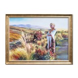 Tablou pictat manual inramat, Cu gandul la tine, 90x70cm ulei pe panza, rama din lemn