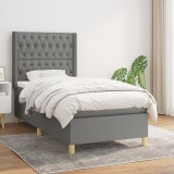 Cumpara ieftin Pat box spring cu saltea, gri &icirc;nchis, 90x200 cm, textil