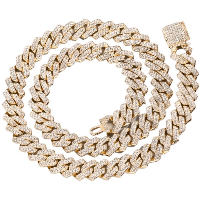 Colier Cuban Billionaire Gold Iced out , material inod , model unisex, lungime 50 cm