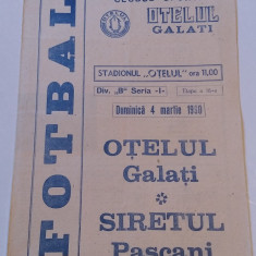 Program meci fotbal OTELUL GALATI - SIRETUL PASCANI (04.03.1990)