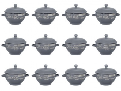 Set boluri supa, 12 piese, 650 ml, Ceramica, Gri bej foto