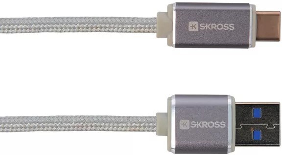 Cablu USB 2 in 1 cu conector USB Type C argintiu 1m protectie metalica Steel Line Skross