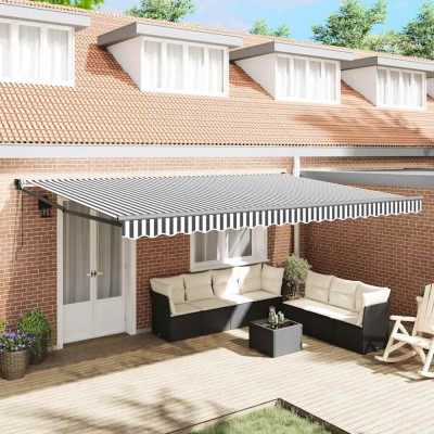 Copertină retractabilă antracit/alb, 5x3 m, textil/aluminiu foto