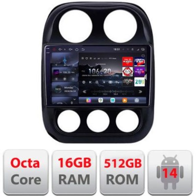 Navigatie Jeep Compass 2010-2016 Edotec Kit-2500 8 core QLED 2K 16+512 360 Android Waze USB Navigatie Internet Youtube Radio CarStore Technology foto