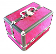 Cutie Organizator tip Valiza pentru Cosmetice, Compartimente Glisante, Culoare Roz foto