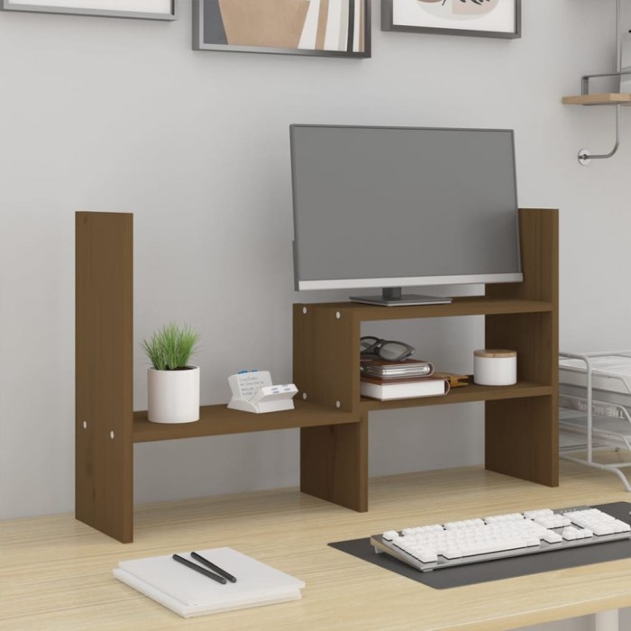 Gossi suport monitor, maro miere, (39-72)x17x43 cm, lemn masiv pin