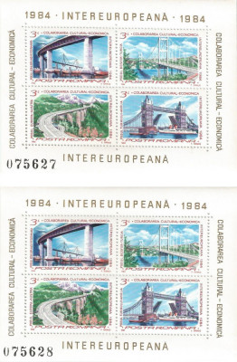 |Romania, LP 1097/1984, Colaborarea Cult.-Econom. Intereuropeana, 2 blocuri, MNH foto