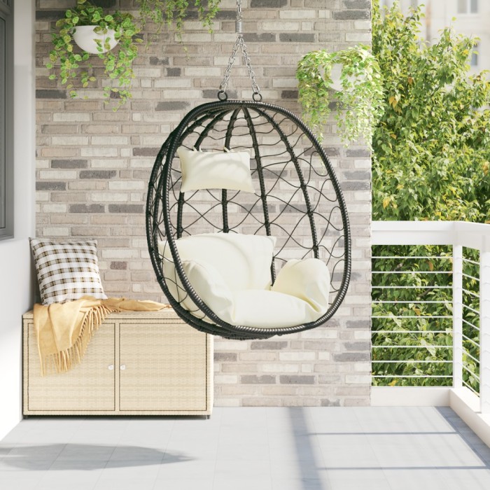 vidaXL Scaun suspendat ou Manual Alb crem 91.5 x 60 x 110 cm poliratan
