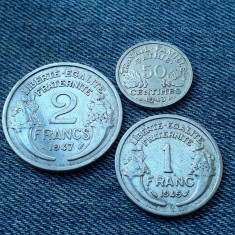 #15 Lot 50 Centimes 1943 + 1 Franc 1945 + 2 Francs 1947 Franta / 3 monede