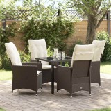 VidaXL Set de masă pentru grădină cu pernă 5 pcs Maro Rattan poli 3379542