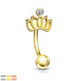 Piercing pentru spr&acirc;ncene, din oțel 316L &ndash; coroană cu cristal rotund, finisaj lucios - Culoare: Argintiu