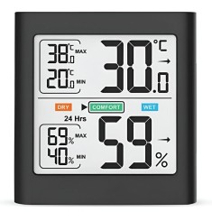 Termometru si Higrometru de Camera, Ecran LCD Iluminat, Afisaj Temperatura, Umiditate, Maxima si Minima, Indicator Comfort, Comutare Unitate de Masura
