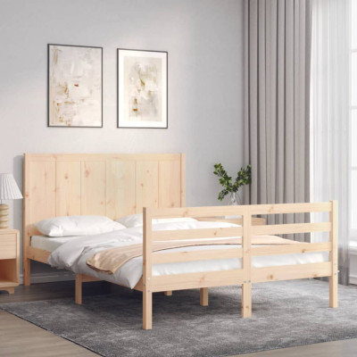 vidaXL Cadru de pat cu tăblie, 140x190 cm, lemn masiv foto