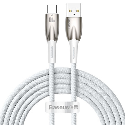 Cablu de date Baseus Glimmer, USB/USB-C, 2m, Alb foto