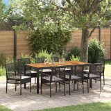 VidaXL Set de dining pentru grădină cu 9 piese și perne, &icirc;n negru, din rattan poly.