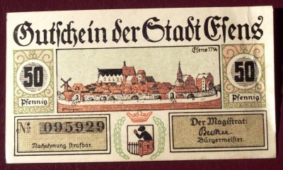Germania notgeld 50 pfennig Efens ** foto