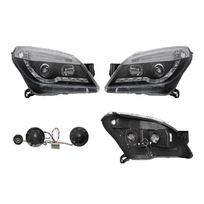 Set faruri Opel Astra H, 10.2003-04.2007, partea Stanga+Dreapta, Tuning, Fata, cu lumina de parcare LED; tip bec H1+H1; electric; negru, transparent; foto