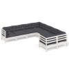 Set mobilier de gradina cu perne, 8 piese, alb, lemn masiv pin