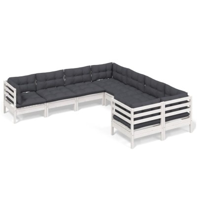 Set mobilier de gradina cu perne, 8 piese, alb, lemn masiv pin foto