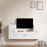 VidaXL Set comodă TV, 3 piese, alb extralucios, lemn prelucrat
