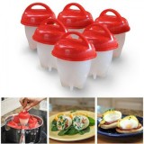 Set 6 Recipiente Silicon Fiert Oua Fara Coaja,Usor de Curatat, Reutilizabile, Alb/Rosu