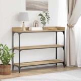 Masă consolă stejar artizanal vidaXL 100x30x80 cm, lemn și oțel, maro. Consola living, design modern, robustă, suport decorativ