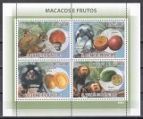 Sao Tome si Principe 2009 - Macaci și fructe, Colita, Cota 10 EURO, RARA, MNH