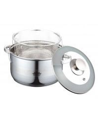 Cratita inox+capac sticla prajit cartofi 3 piese Cratita inox+capac sticla prajit cartofi 3 piese