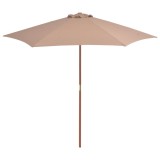 vidaXL Umbrelă de soare de exterior cu st&acirc;lp din lemn, taupe, 270 cm 44516
