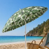 Umbrela Plaja Flap Frunze Tropicale Verzi cu 2 Inele &amp; Cadru Metalic &Oslash;2m