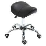 HOMCOM Scaun Taburet Rotativ Șa Roți &Icirc;nălțime Reglabilă Salon Esteticieni Profesional Negru