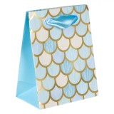 Pungă Cadou, Model Bleu-Ivory, 11x6.5x14cm, H&acirc;rtie, Folie Aurie