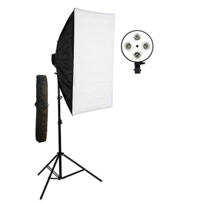 Softbox cu soclu de 4 becuri, trepied reglabil 200 cm, fara becuri, geanta de transport inclusa foto